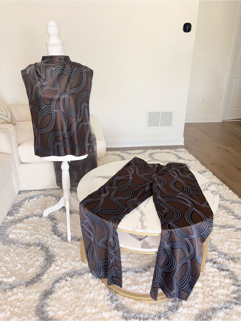Ann Taylor Brown & Black Wave-Print Wide Leg Pants Set